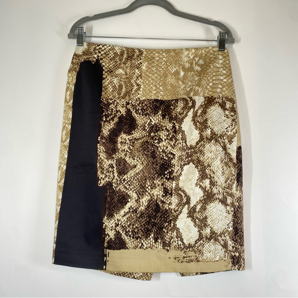 Elie Tahari Womens Snakeskin Print Knee Length Pencil Skirt Size 8 Cotton Blend